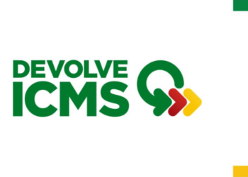 Logotipo do programa Devolve ICMS com elementos gráficos coloridos e fundo branco.