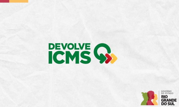 Logotipo do programa Devolve ICMS em fundo branco, com detalhes nas cores verde, vermelho e amarelo.