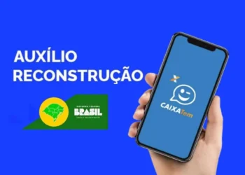 Imagem do Auxílio Reconstrução 2025, mostrando o logo do Governo Federal e do aplicativo Caixa Tem.