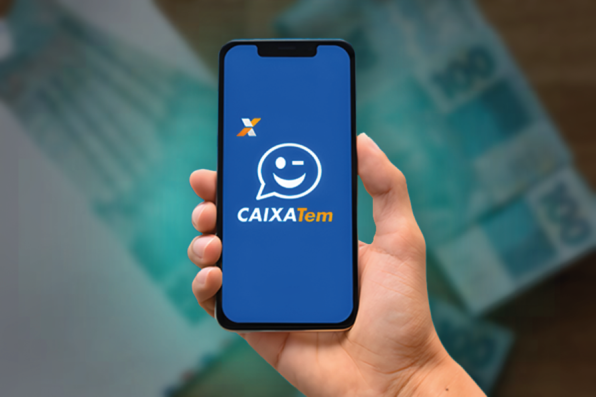 Aplicativo Caixa Tem exibido em smartphone, facilitando o acesso aos benefícios do Bolsa Família.