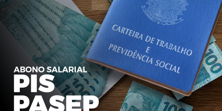 Imagem ilustrativa do abono salarial PIS/PASEP, mostrando a carteira de trabalho e notas de R$100.