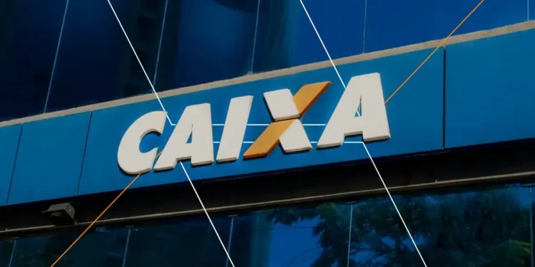 Fachada de agência da Caixa Econômica Federal com logotipo em destaque.
