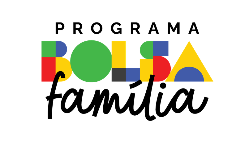 Logotipo colorido do Programa Bolsa Família com formas geométricas.