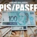 Cédulas de dinheiro brasileiro com destaque para uma nota de 100 reais e o texto "Abono Salarial PIS/PASEP".