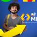 Jovem sorridente com mochila amarela ao lado do logotipo do Programa Pé-de-Meia e do slogan "A poupança do ensino médio
