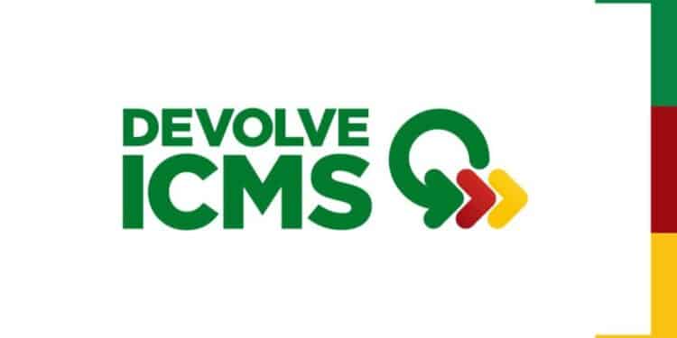 Logo do programa Devolve ICMS com design em verde, amarelo e vermelho.