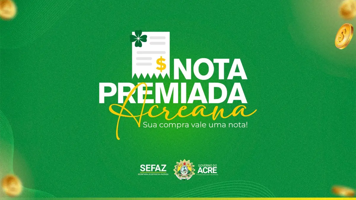 Banner oficial do programa Nota Premiada Acreana com fundo verde e elementos gráficos.