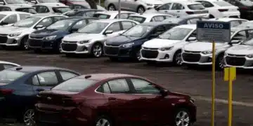 Estacionamento de carros da Chevrolet com placa de aviso, ilustrando tema sobre isenção de IPVA para idosos.