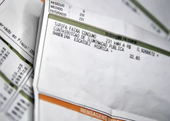 Fatura de energia elétrica com destaque para o consumo e bandeira tarifária.