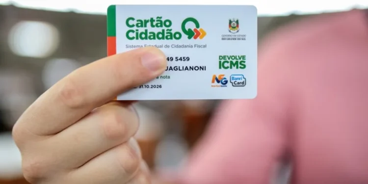 Cartão Cidadão do Programa Devolve ICMS, com informações do estado do Rio Grande do Sul e logo do BanriCard