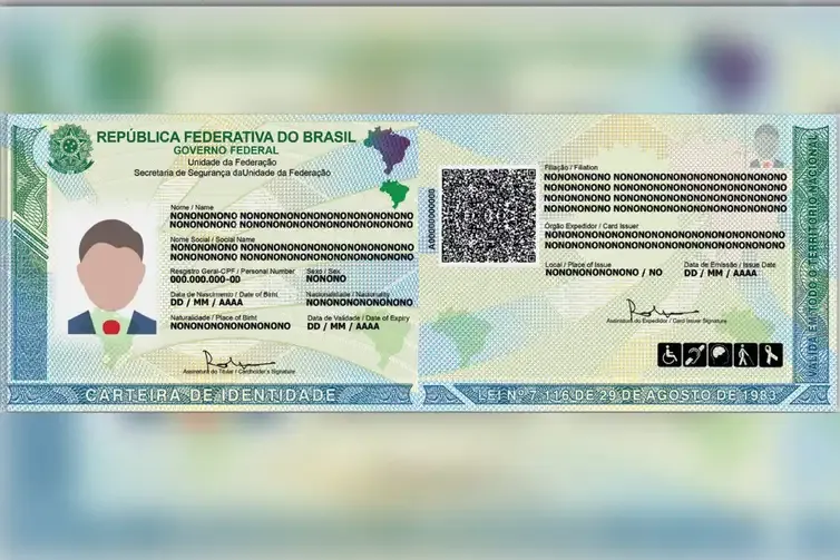 Imagem de uma carteira de identidade brasileira com informações pessoais