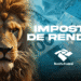 Imagem ilustrativa sobre o Imposto de Renda 2025 com destaque para o leão e a cédula de 100 reais