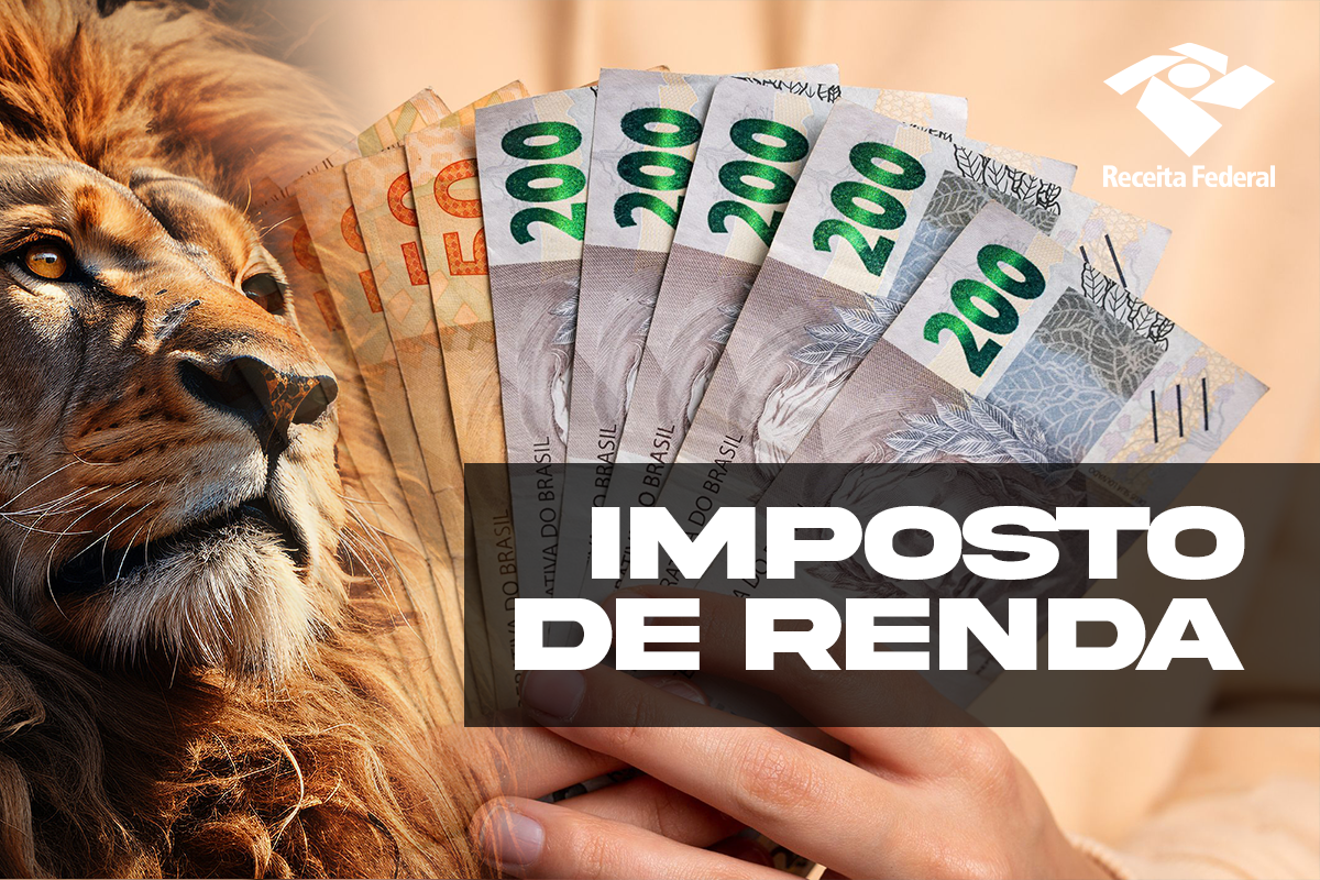 Imagem de um leão e cédulas de dinheiro brasileira ilustrando o tema das deduções no Imposto de Renda 2025.