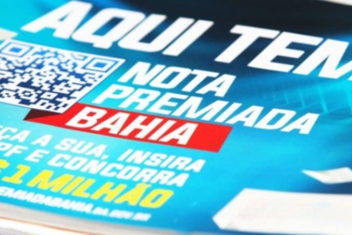 Cartaz promocional da Nota Premiada Bahia com QR Code para cadastro