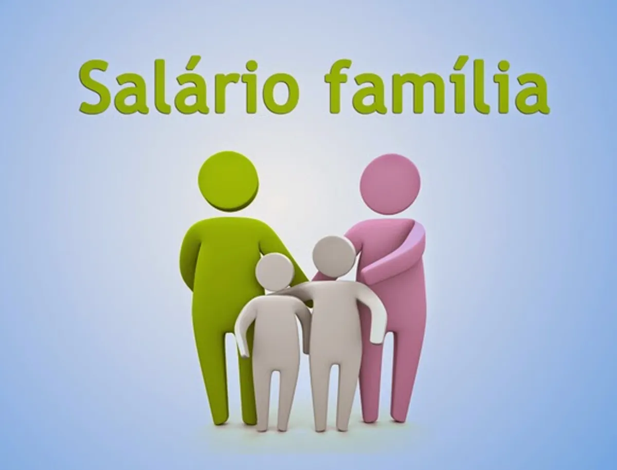 Família representada por figuras coloridas sob o título Salário Família.