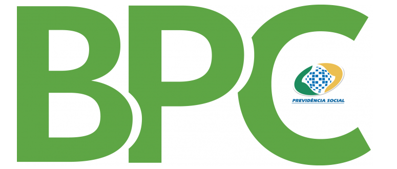 Sigla BPC em verde com logotipo da Previdência Social ao fundo, representando o Benefício de Prestação Continuada.