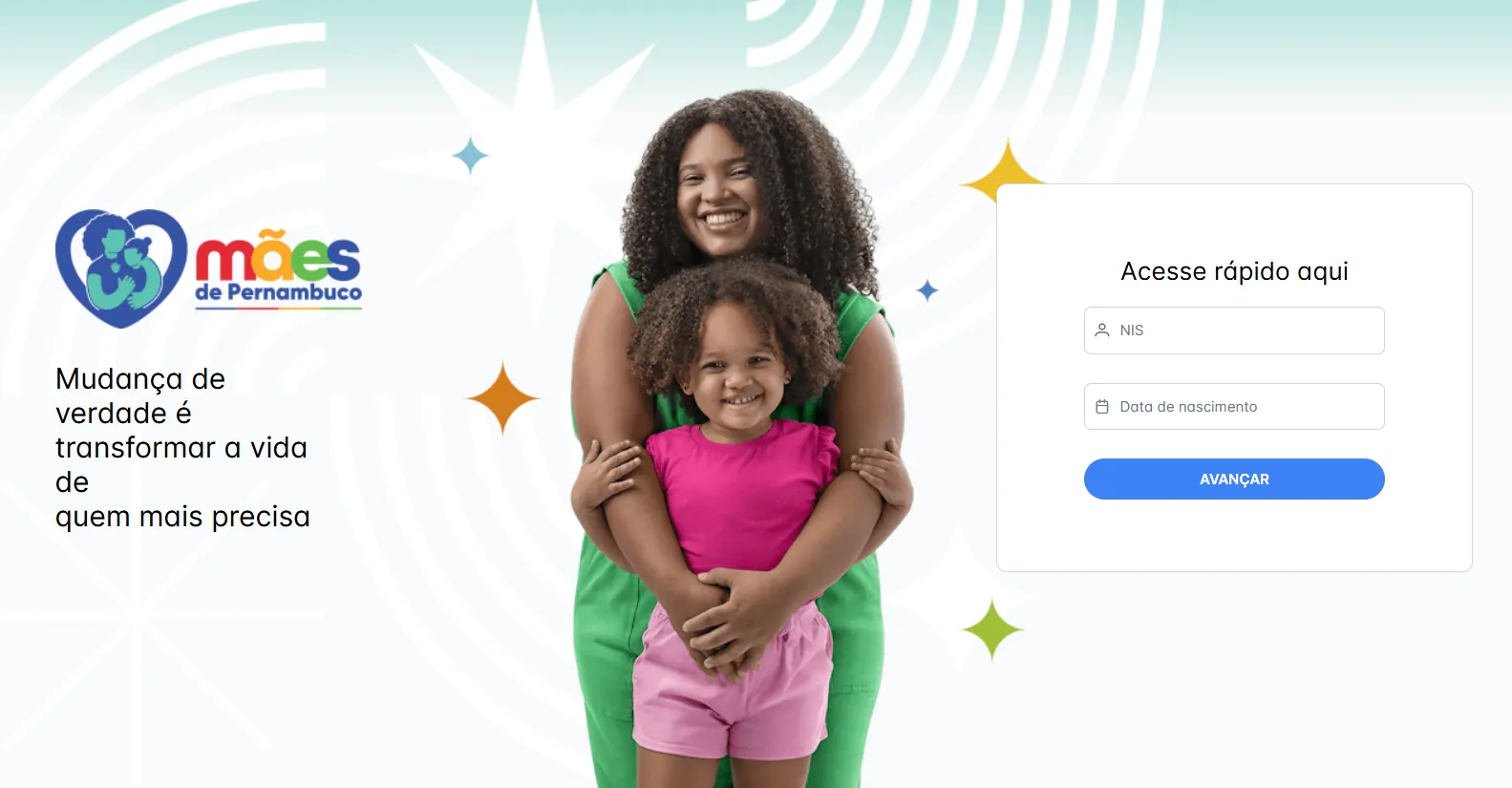 Tela de acesso ao cadastro do programa Mães de Pernambuco para solicitar o auxílio de R$ 300.