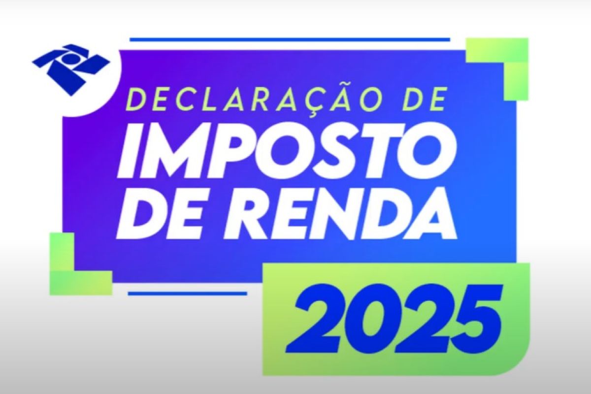 Banner colorido com texto “Declaração de Imposto de Renda 2025” e logo da Receita Federal.