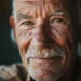 Rosto de um homem idoso sorridente, mostrando expressão de serenidade e experiência.