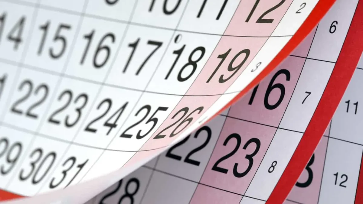 Calendário com datas de feriados próximos