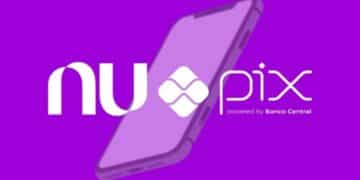 ogo do Nubank e símbolo do Pix com fundo roxo