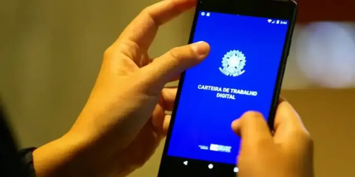 Pessoa utilizando aplicativo da Carteira de Trabalho Digital no celular