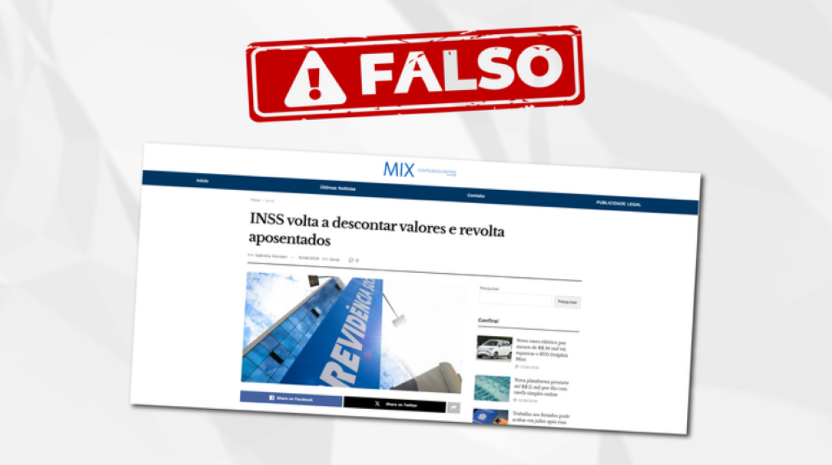 Aviso de notícia falsa sobre o INSS descontando valores de aposentados