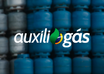 Imagem ilustrativa do Auxílio Gás com cilindros de gás e logo do programa.