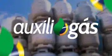 Imagem do Auxílio Gás com fundo de botijões de gás, representando o apoio à compra de gás de cozinha