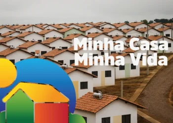 Imagem de residenciais do programa Minha Casa Minha Vida com várias casas em série, destacando o projeto habitacional de 2025.