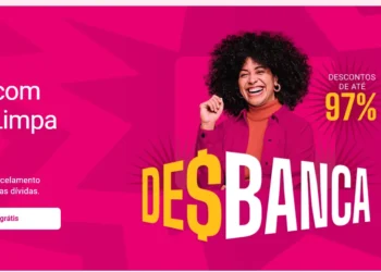 Imagem promocional do Serasa Limpa Nome com oferta de até 97% de desconto para negociação de dívidas. Ação válida até 30 de junho.