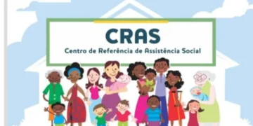 Ilustração colorida de diversas famílias representando a diversidade atendida pelo CRAS, com o título Centro de Referência de Assistência Social.