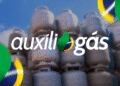 Imagem promocional do Auxílio Gás 2025, destacando cilindros de gás e o logo do programa.