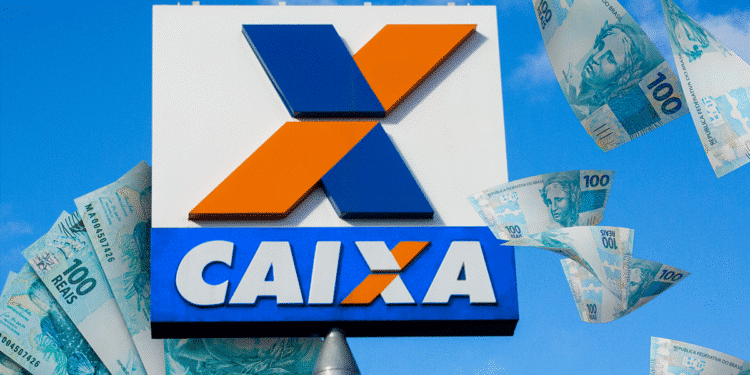 Cartões e dinheiro em espécie ao lado da logo da Caixa Econômica Federal, destacando a ação de saque de até R$ 6.220.