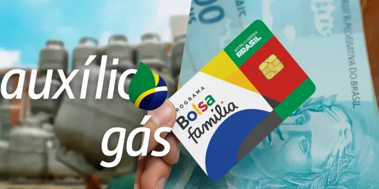 Imagem ilustrativa sobre o pagamento do Auxílio Gás e Bolsa Família, com cartão do programa Bolsa Família e cédulas de dinheiro.