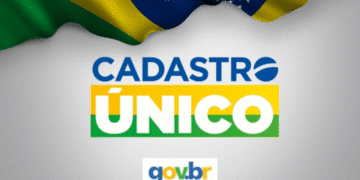 Famílias do CadÚnico recebendo R$ 2 mil em apoio financeiro emergencial com a bandeira do Brasil ao fundo.