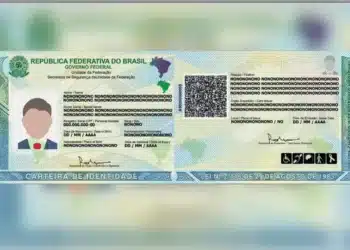 Nova Carteira de Identidade Nacional do Brasil, modelo oficial com QR Code e informações de segurança.