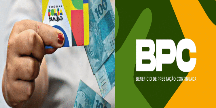 Cartão do Bolsa Família e dinheiro em notas de 100 reais, com destaque para o BPC.