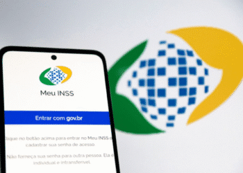 Tela inicial do app Meu INSS com opção de login via gov.br exibida em celular