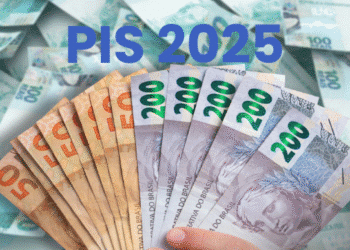Notas de 50 e 200 reais com destaque para o PIS 2025 em letras azuis