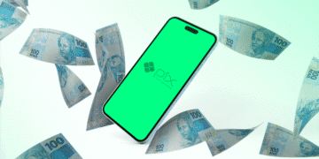 Pix de R$ 1.518 caindo para CPFs finalizados, com notas de R$ 100 em volta e logo do Pix visível