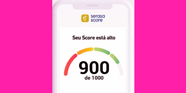 Imagem mostrando o Serasa Score com um valor de 900, indicando score alto.