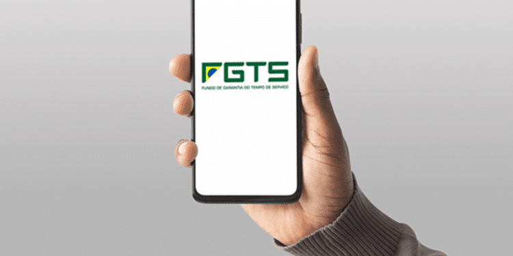 Logo do FGTS exibido na tela de um smartphone.