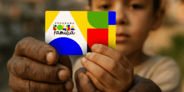Criança segurando cartão do Programa Bolsa Família.