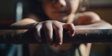 Mão de uma criança segurando uma barra de ferro, simbolizando a proteção necessária para menores órfãos devido ao feminicídio, conforme a pensão especial do INSS.