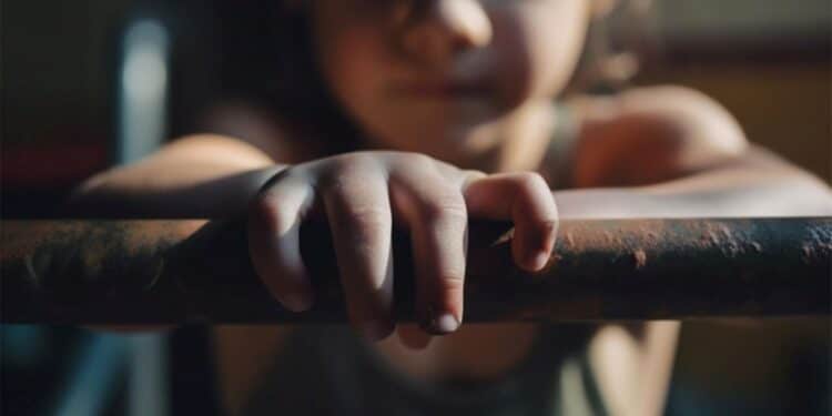 Mão de uma criança segurando uma barra de ferro, simbolizando a proteção necessária para menores órfãos devido ao feminicídio, conforme a pensão especial do INSS.