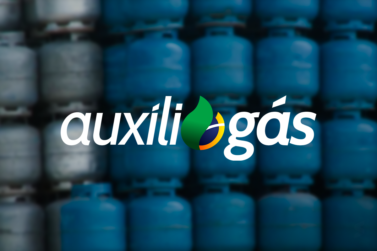 Imagem ilustrativa do programa Auxílio Gás, com botijões de gás e o logo do programa em destaque.