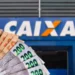 Notas de R$ 50 e R$ 200 com o logo da CAIXA ao fundo, ilustrando os pagamentos de outubro.
