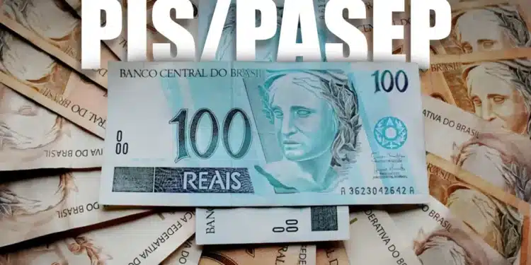 Notas de dinheiro com destaque para R$100 e texto "Abono Salarial PIS/PASEP", representando informações sobre o valor e datas de 2026.