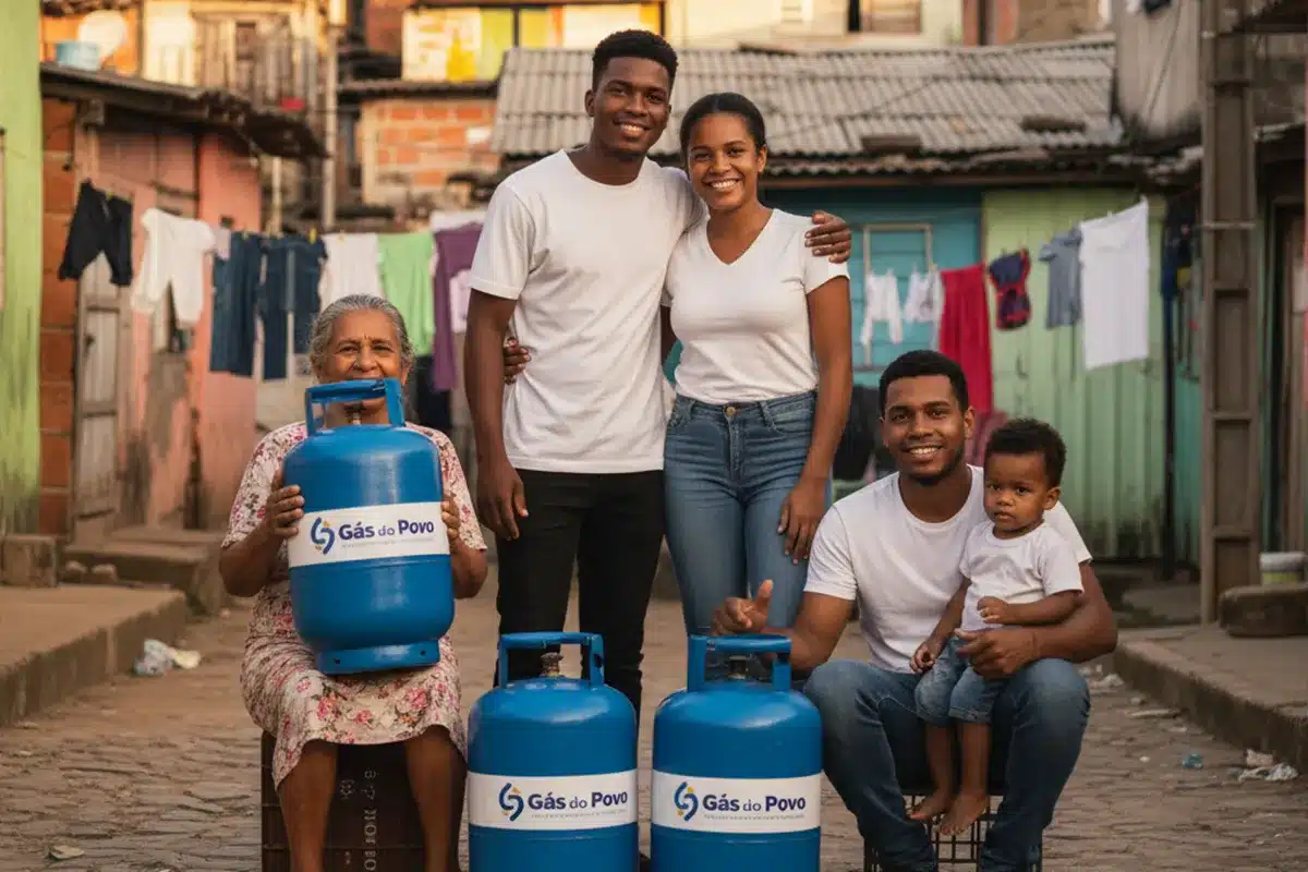 Ação Social: Programa Gás do Povo Beneficia 50 Milhões de Brasileiros Vulneráveis Família brasileira beneficiária Programa Gás do Povo, gratuidade botijão de gás, auxílio social MDS MME